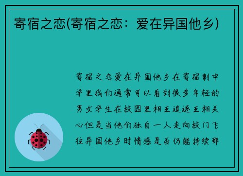 寄宿之恋(寄宿之恋：爱在异国他乡)